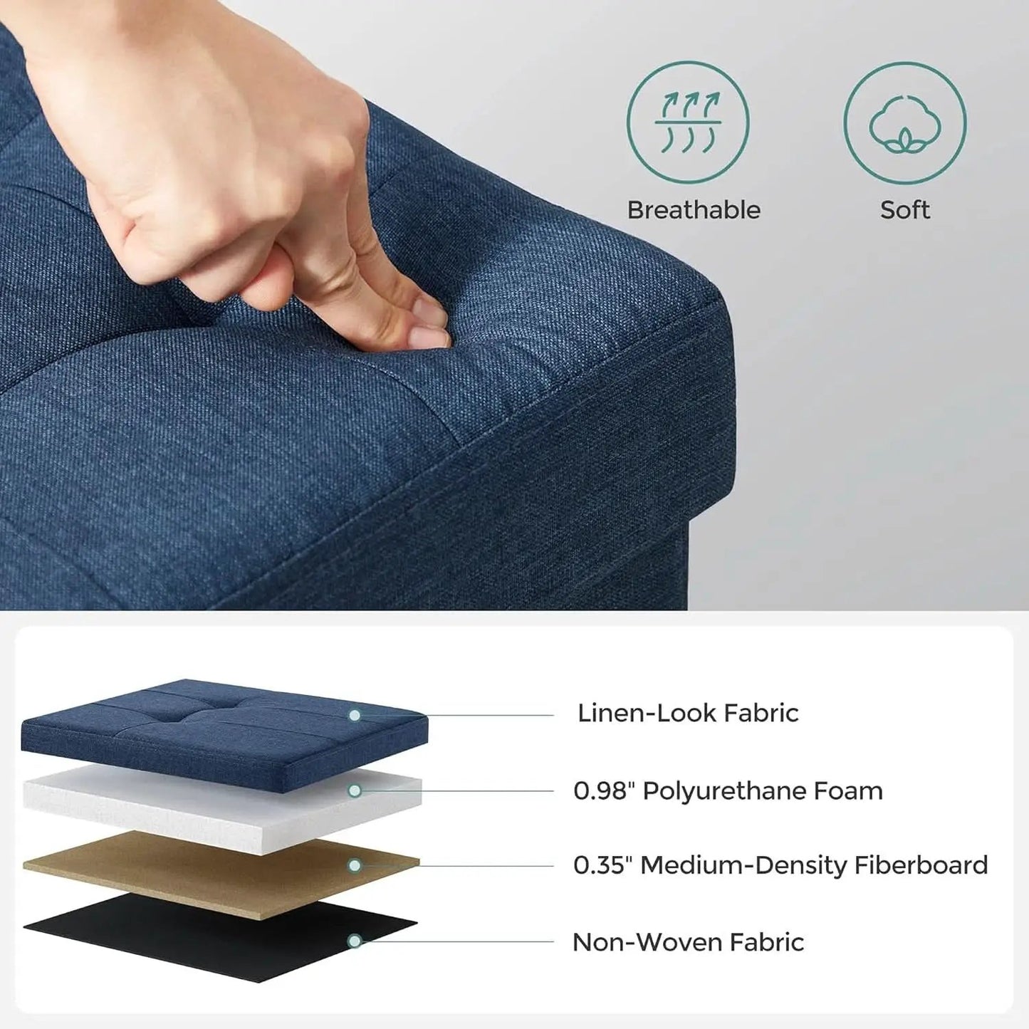 30 Inch Ottoman Bench Midnight Blue Storage Unit Pro Max from PriceLows™