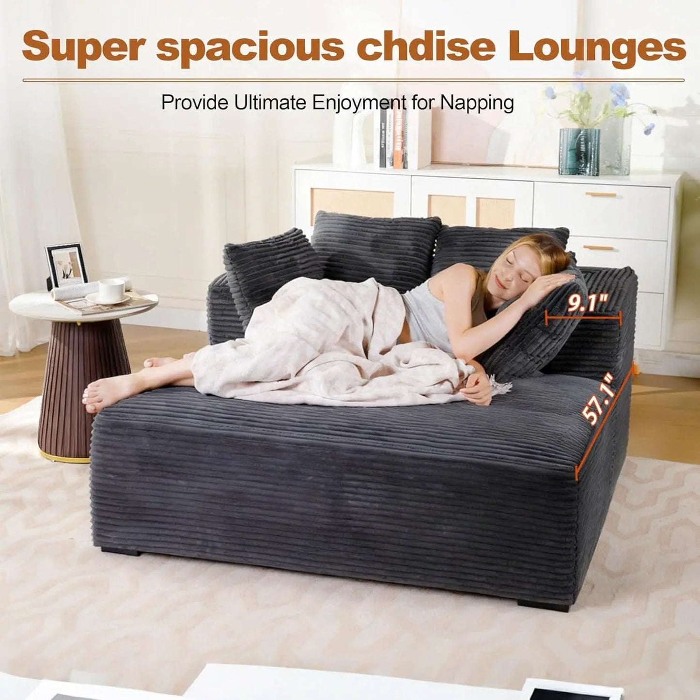 57Inch Luxuriously Plush Corduroy Chaise Lounge Grey from PriceLows™
