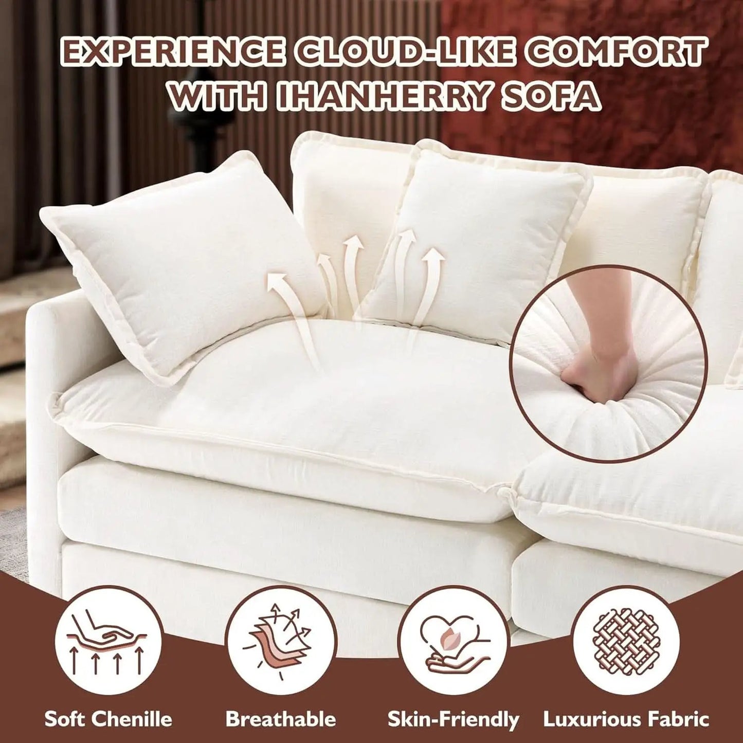 111.4 Inch 3 Seater Cloud Sofa Modular Sectional Couch Beige With Breathable Chenille Fabric from PriceLows™