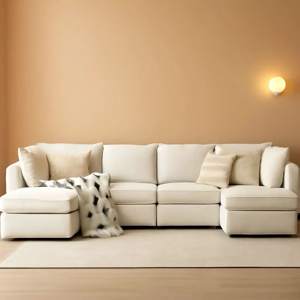 127 Inch Modular Sectional Sofa Beige with Storage Ottoman from PriceLows™