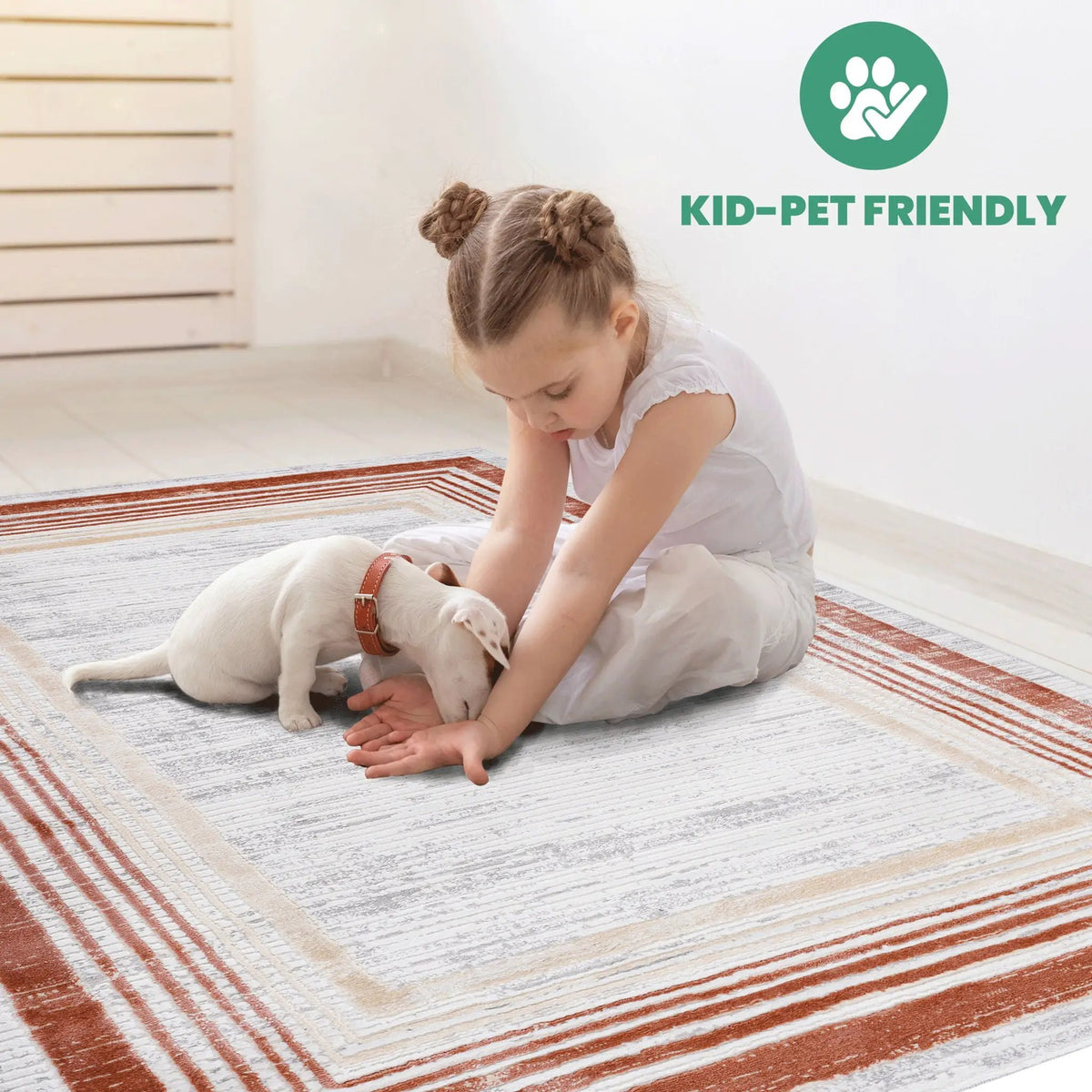 Marfi Bordered Runner Rug | 96 x 26 Inch | Stain Resistant | Non-Shedding Machine-Woven