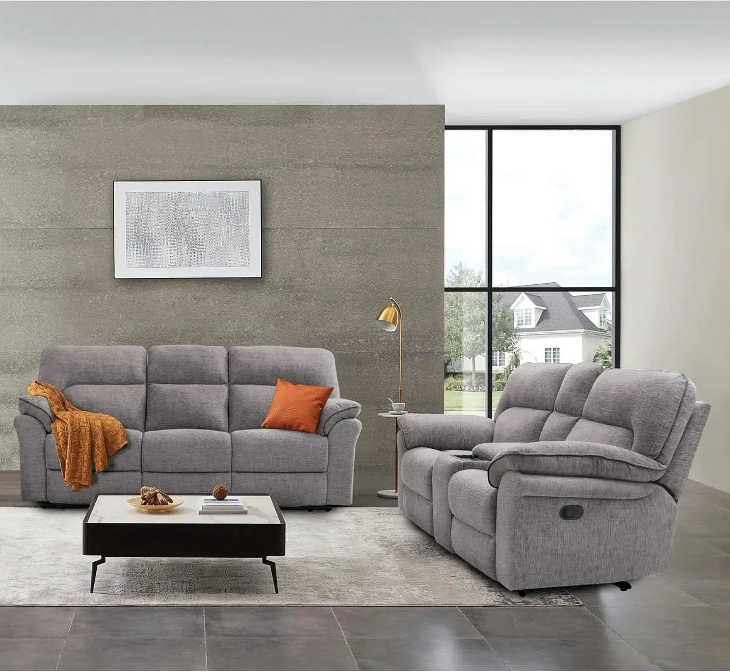 Two Piece Recliner Sofa Set Wireless Charging Light Gray from PriceLows™