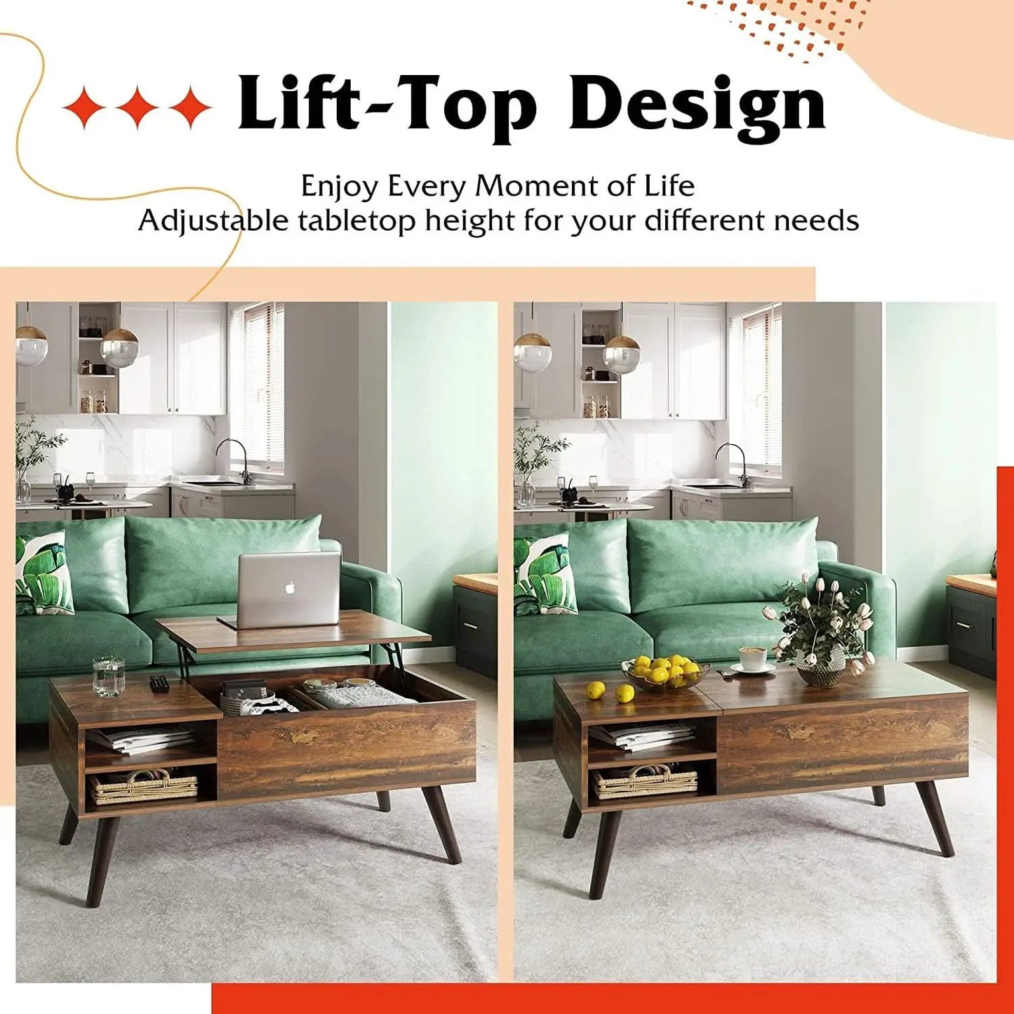 Rustic Brown Lift Top Coffee Table With Built In Storage from PriceLows™
