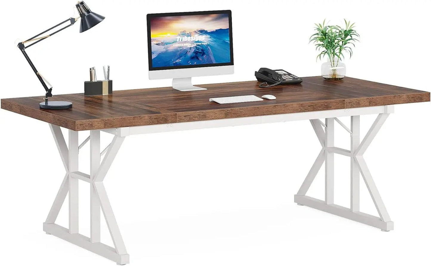 70.8 Inch Executive Desk Brown White Home Office Desk from PriceLows™