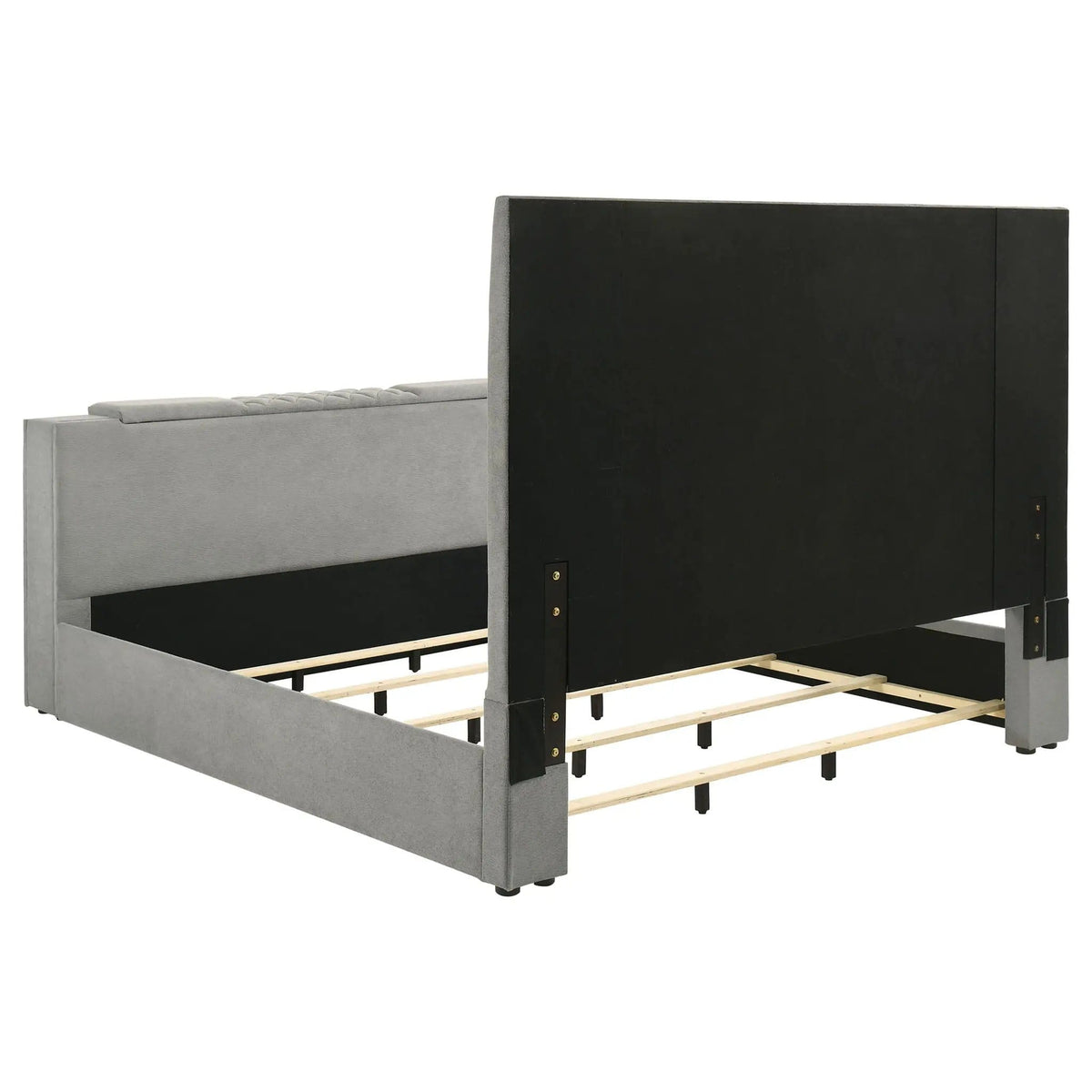 Tara 61-inch Upholstered Eastern King Panel TV Bed | 79.25 x 95.25 x 60.75 in | Velvet & Wood | Grey