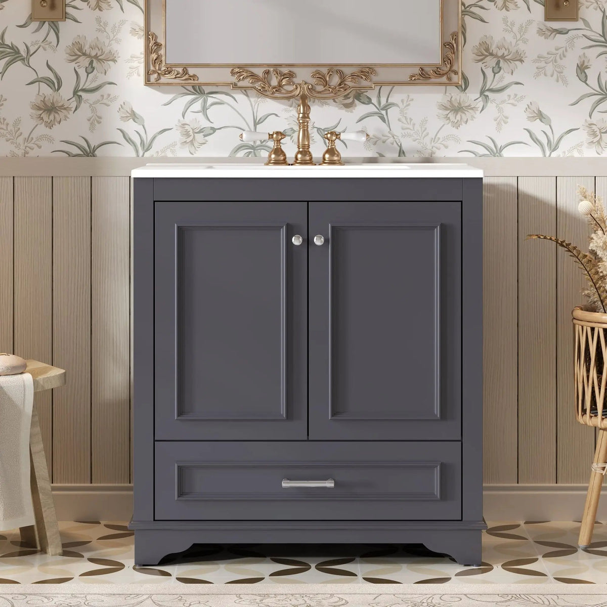 30 Inch Bathroom Vanity | Poplar Wood Frame | 2 Soft Closing Doors | Adjustable Shelf