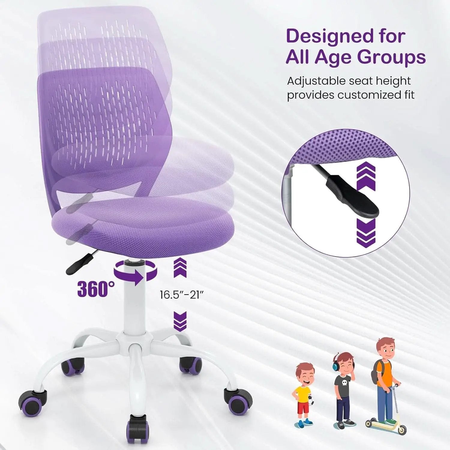Purple Kids Desk Chair Lumbar Support Height Adjustable from PriceLows™