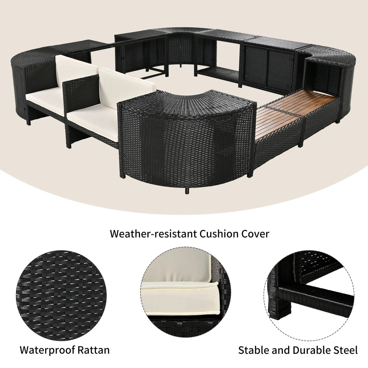 Outdoor Spa Surround Sofa | Rattan And Steel | Waterproof Cushions | 4 Piece