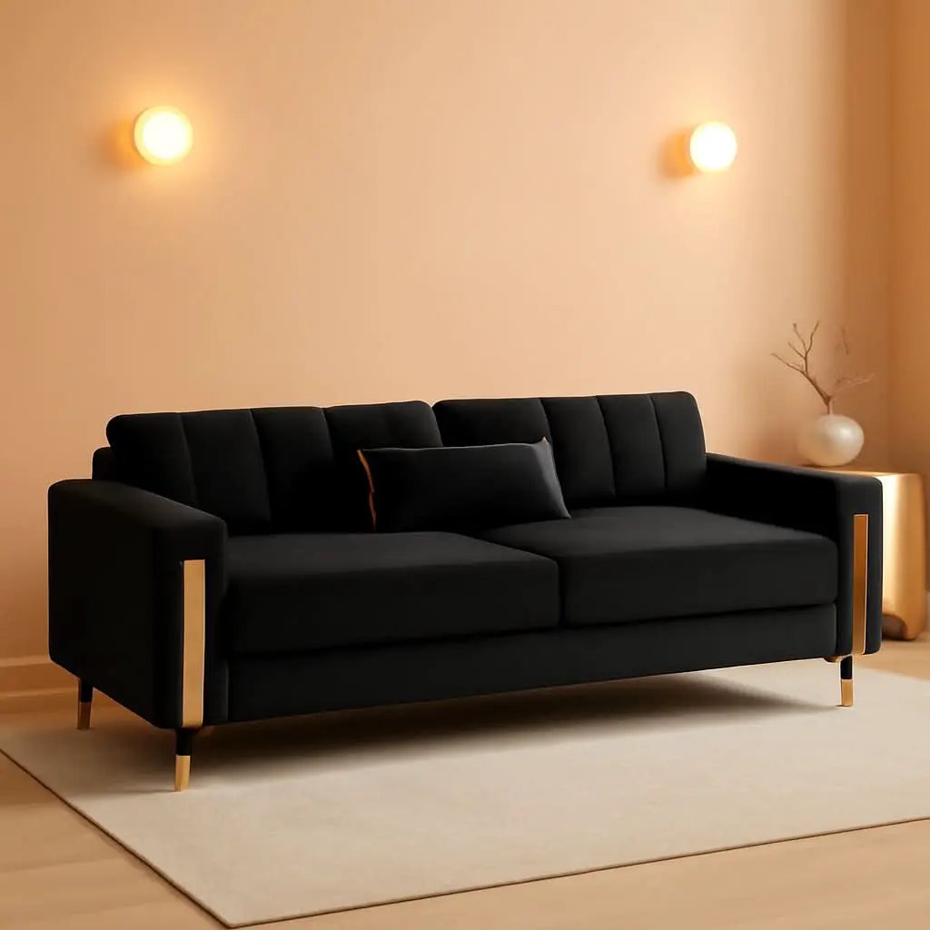 Two Piece Loveseat Sofa Set For Living Room 86 Inch Black Velvet Upholstery Quality Living Room Furniture from PriceLows™