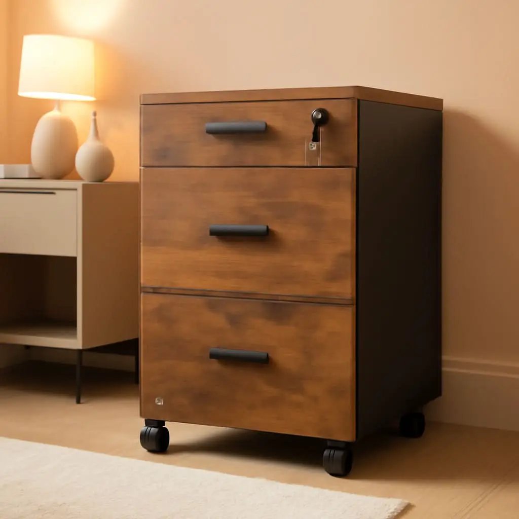 3 Drawer Lockable Rolling File Cabinet In Rustic Brown Fits Letter And A4 Size For Home Office from PriceLows™