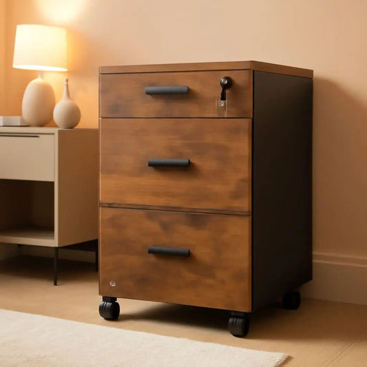 3 Drawer Lockable Rolling File Cabinet In Rustic Brown Fits Letter And A4 Size For Home Office from PriceLows™