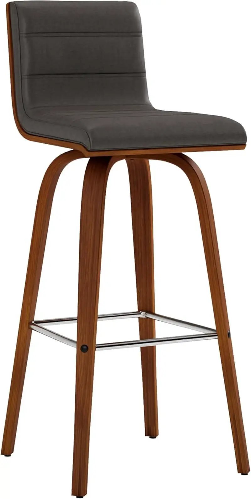 Mid-Century Modern Barstool Grey Faux Leather Wood Finish from PriceLows™
