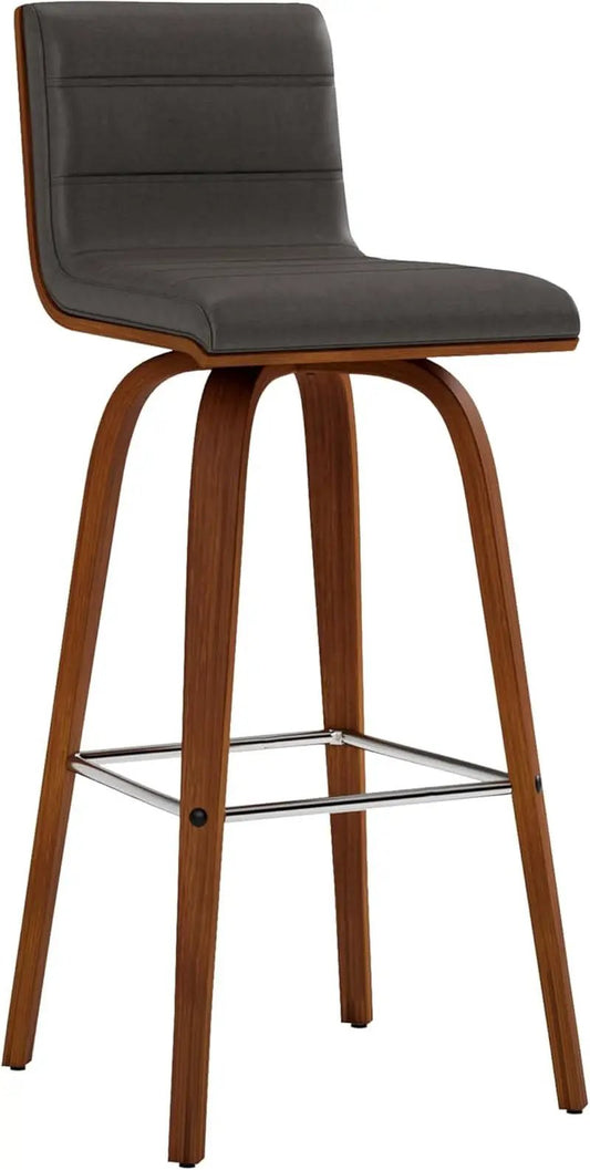 Mid-Century Modern Barstool Grey Faux Leather Wood Finish from PriceLows™