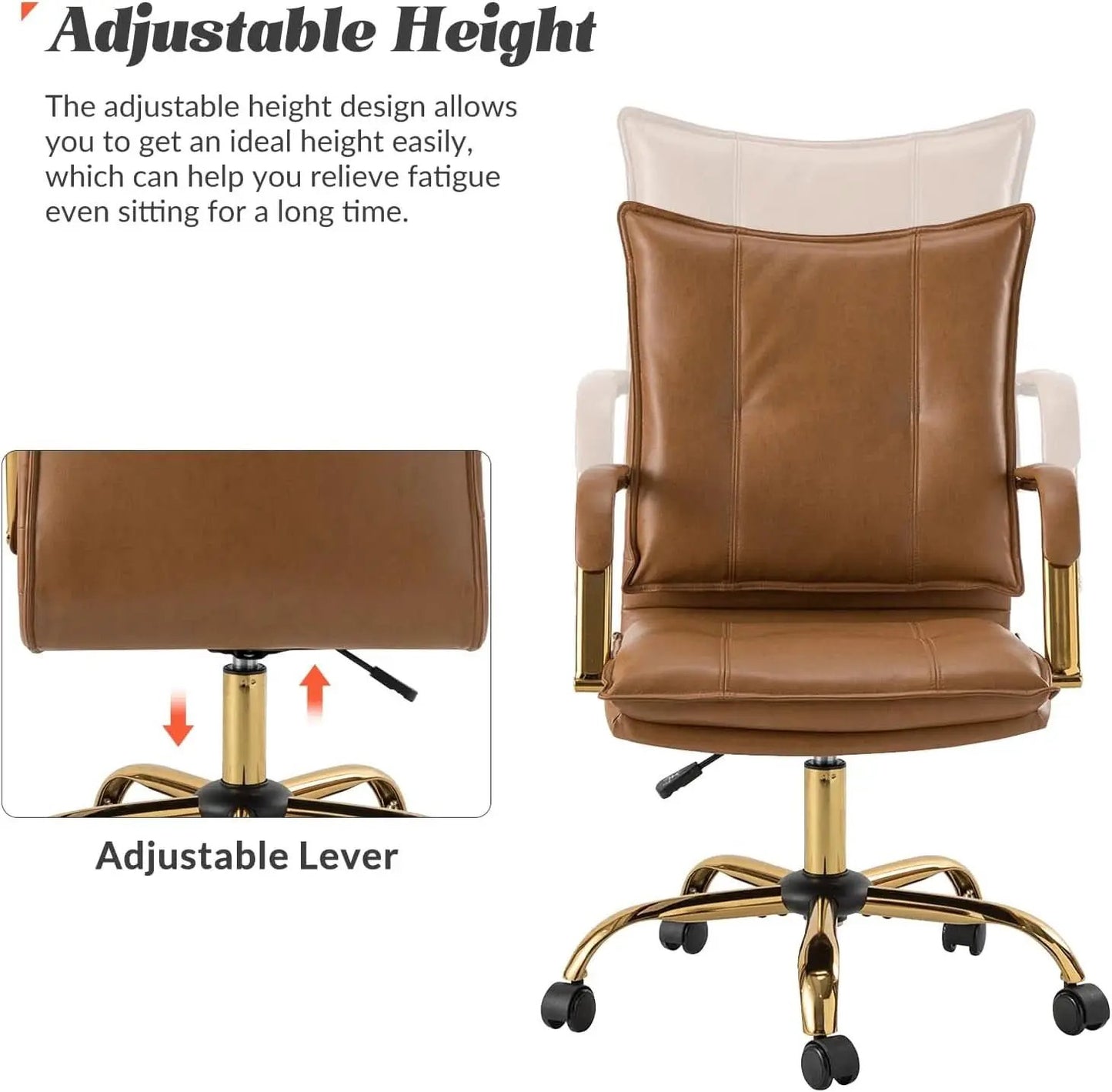 Adjustable Faux Leather Desk Chair With Golden Legs Camel from PriceLows™