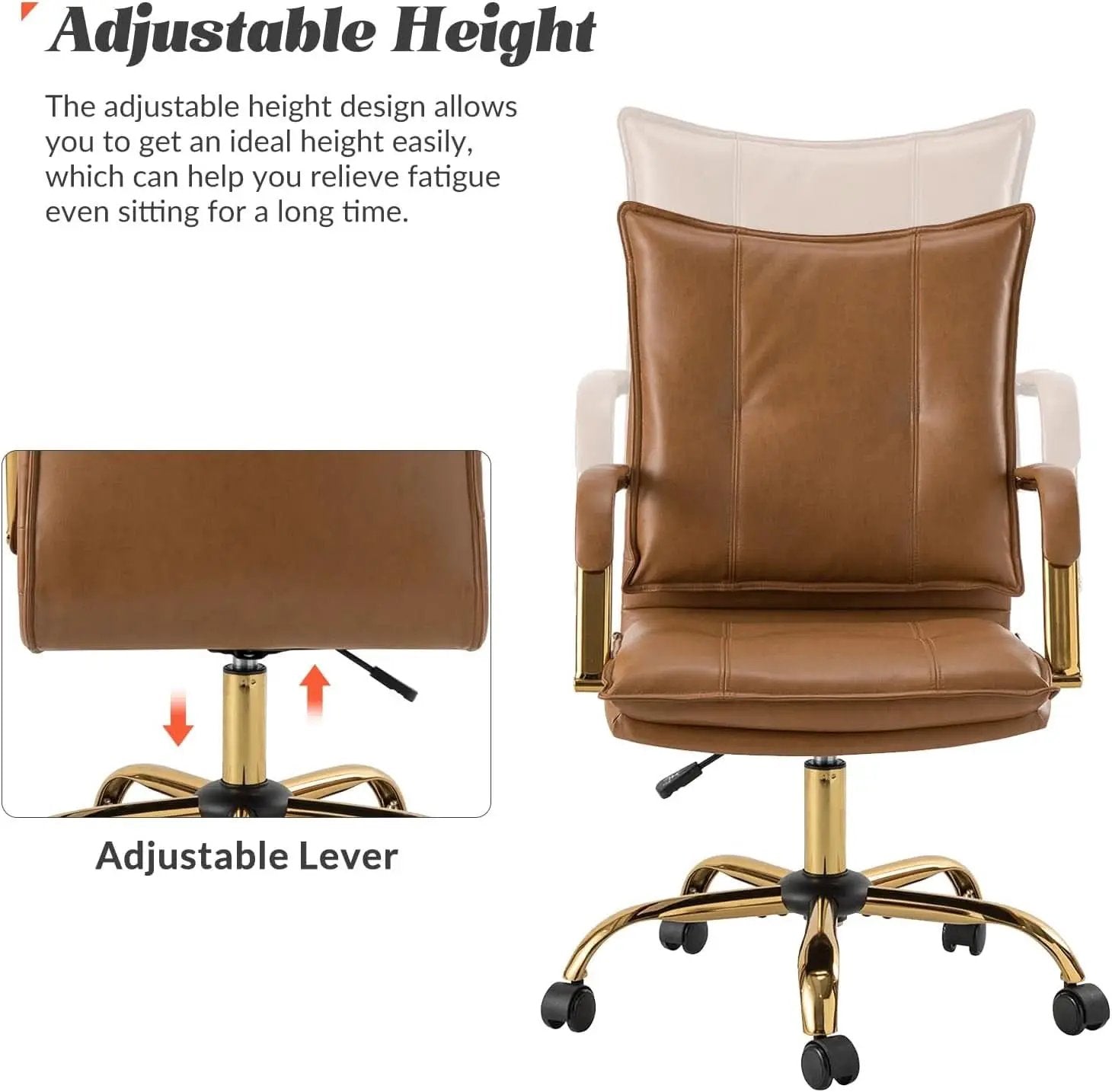 Adjustable Faux Leather Desk Chair With Golden Legs Camel from PriceLows™