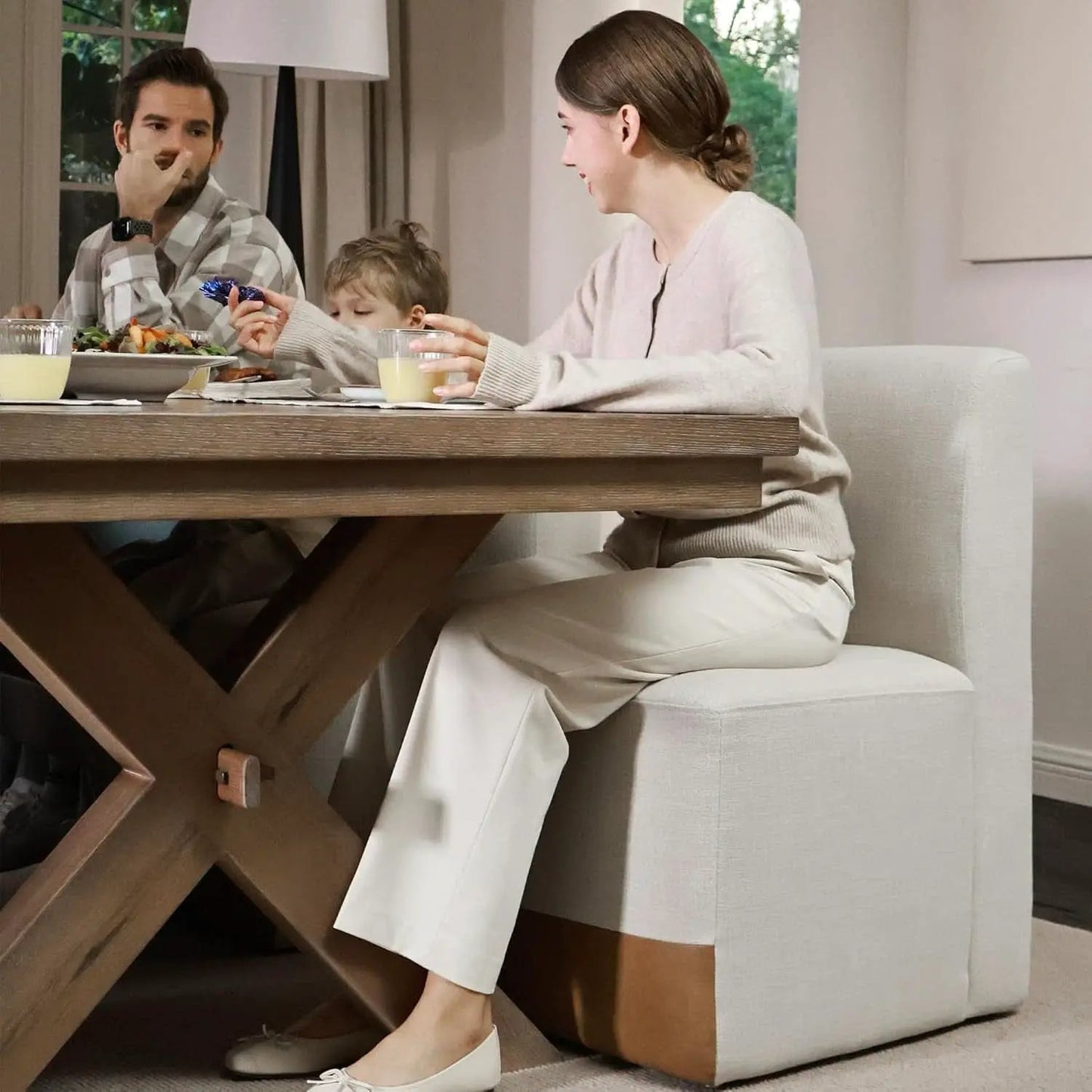 Rolling Dining Chair Set Of 2 With Casters Cognac Linen from PriceLows™