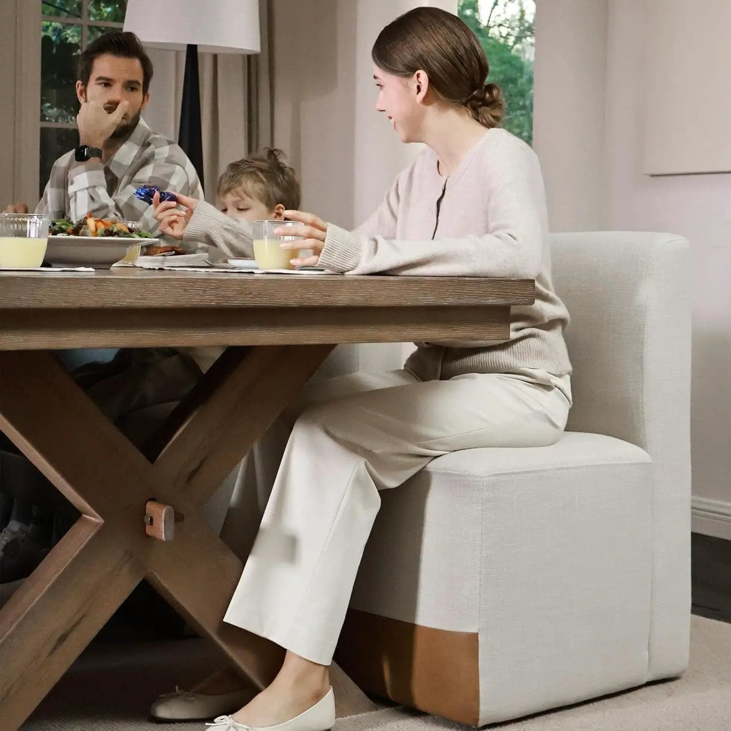 Rolling Dining Chair Set Of 2 With Casters Cognac Linen from PriceLows™
