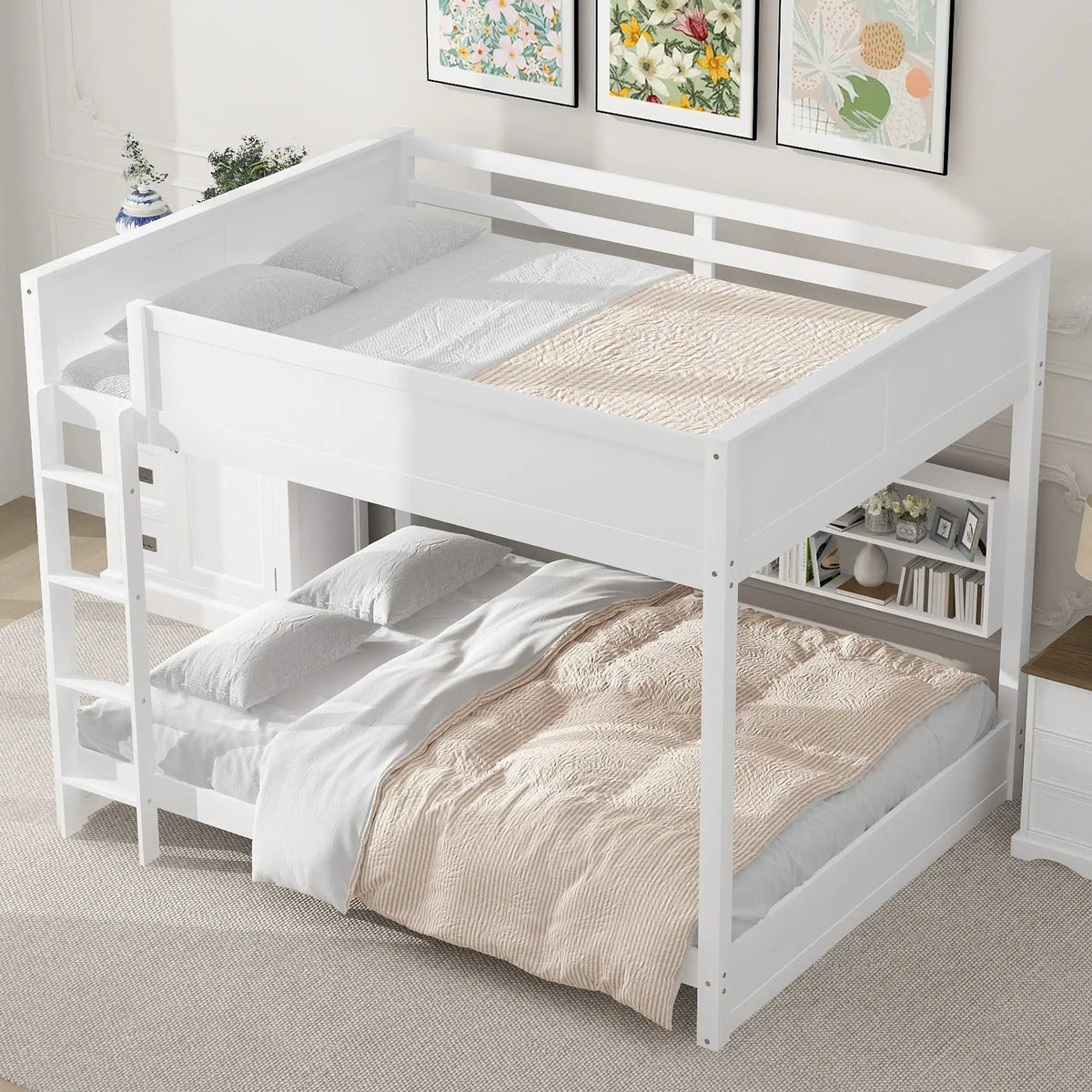 Bunk Bed | Solid Pine Wood | Six Side Cabinets | Dual Usb Ports