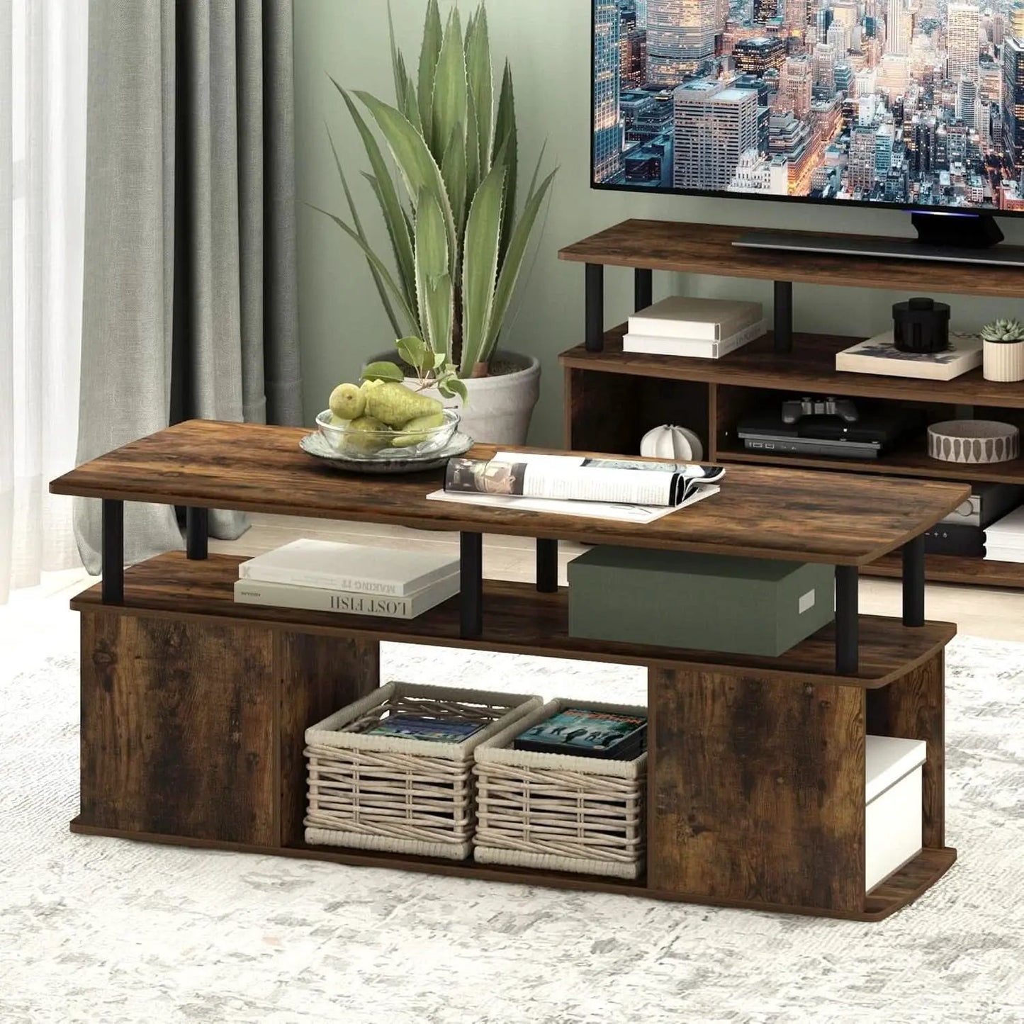 TV Stand For 50 Inch TVs Amber Pine Black Rustic Modern from PriceLows™