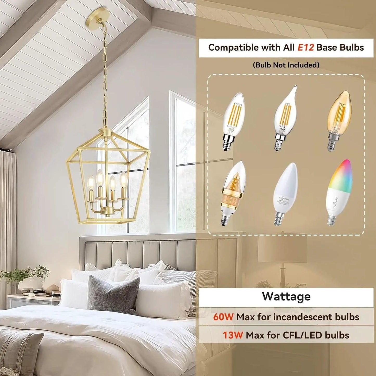 Industrial Gold Lantern Chandelier 4 Light Adjustable from PriceLows™