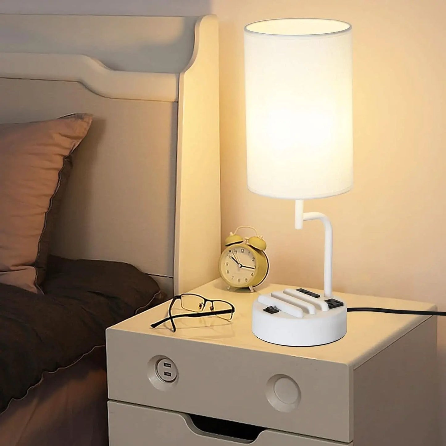 Table Lamp With 3 USB Ports White Finish For Home Office from PriceLows™