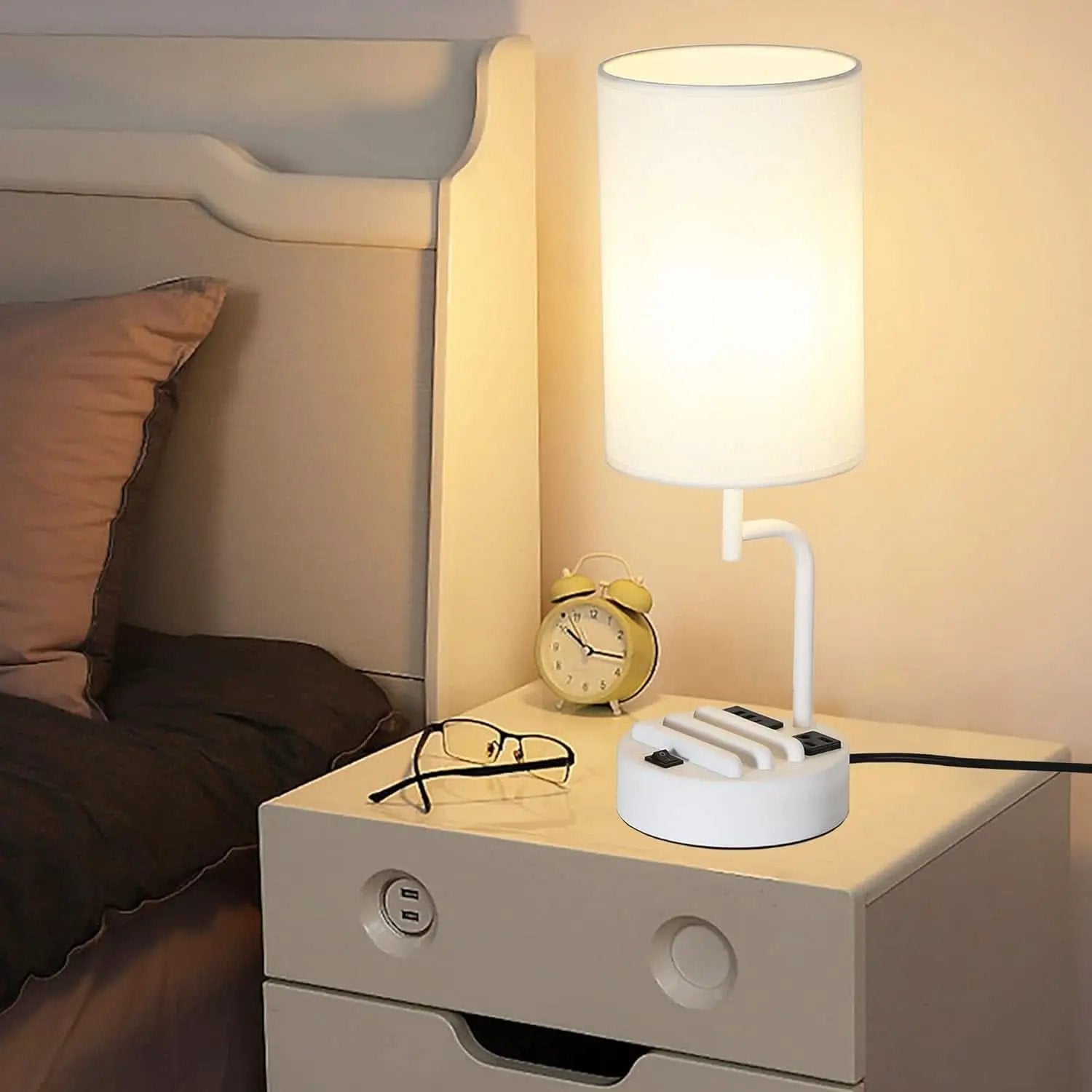 Table Lamp With 3 USB Ports White Finish For Home Office from PriceLows™