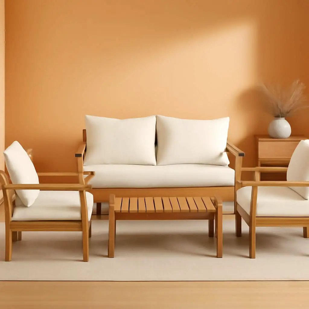 Outdoor Acacia Wood 4-Piece Chat Set Teak Finish Cushions from PriceLows™