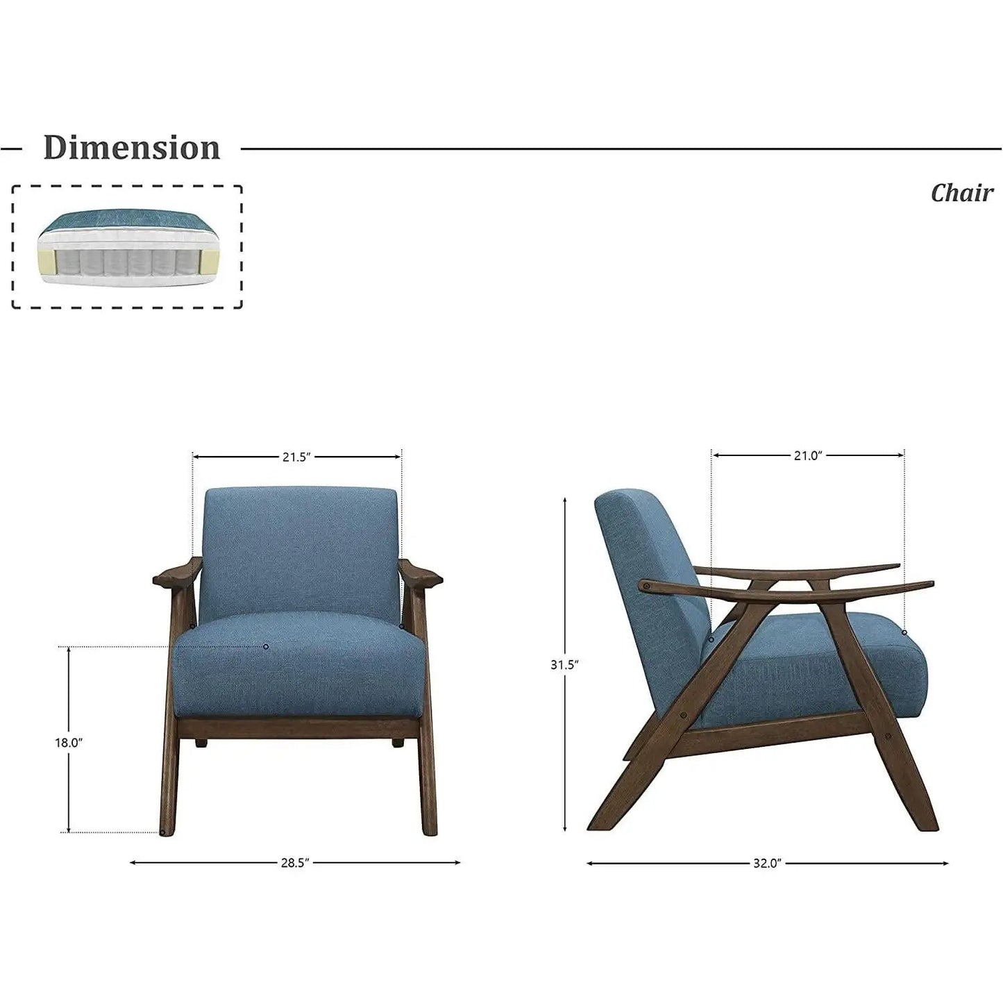 Blue Elle Accent Chair With Linen Upholstery Retro Style from PriceLows™