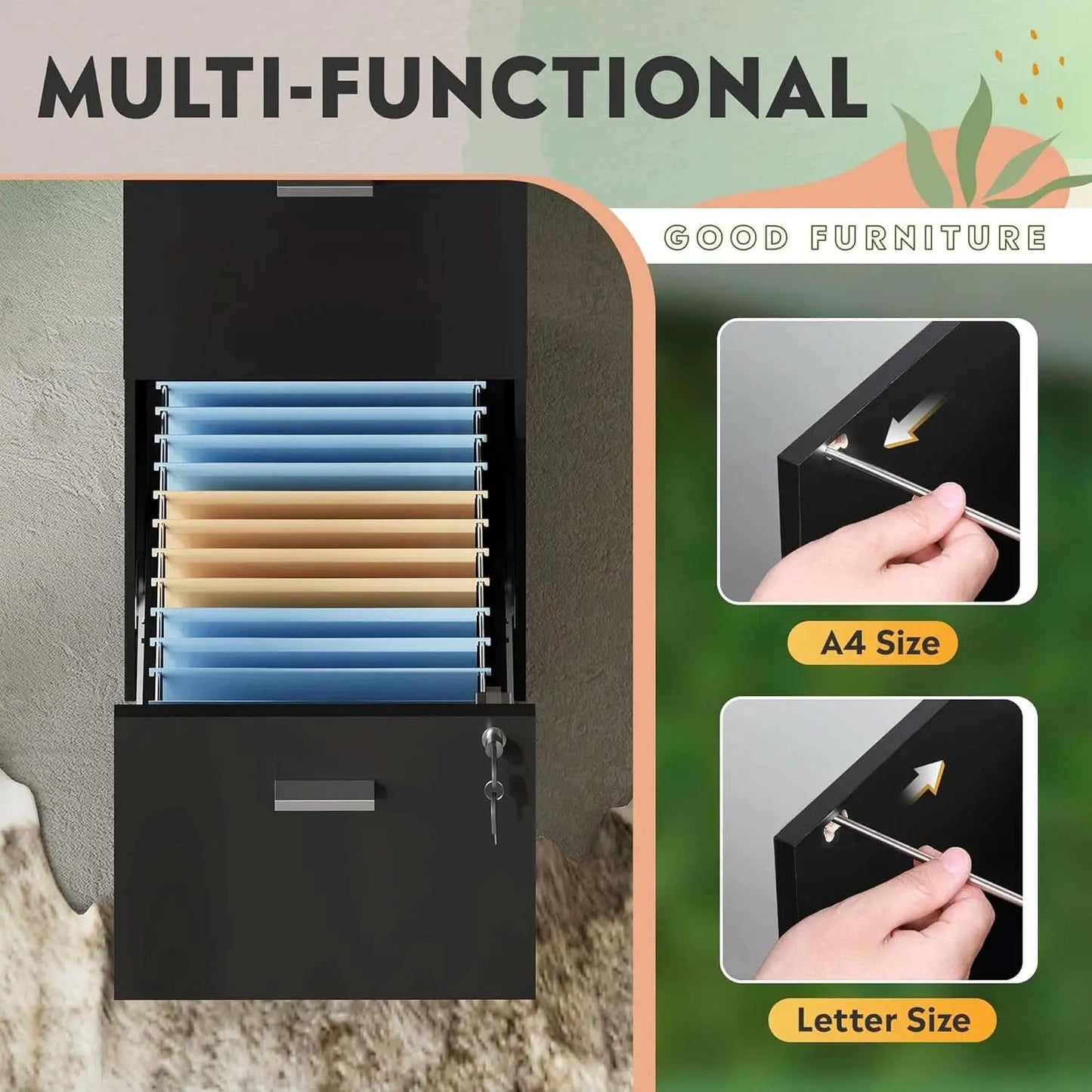 4 Drawer Locking File Cabinet For A4 And Letter Files Black Wood from PriceLows™
