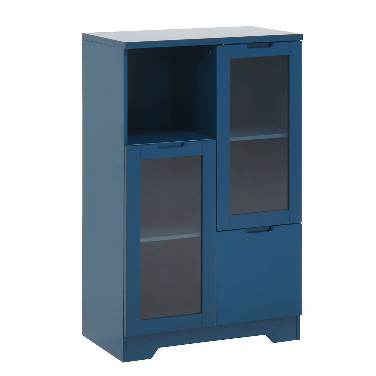 Modern Storage Cabinet | Adjustable Shelves | Double Glass Doors | Gray