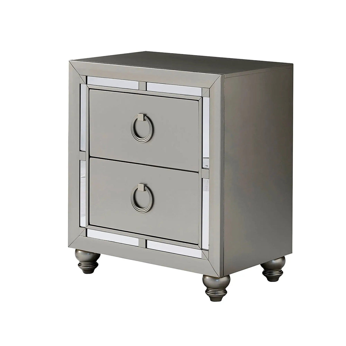 Chloe Nightstand | 25.43 x 16.5 x 29.21 in | Solid Wood & Metal | Silver / Gray