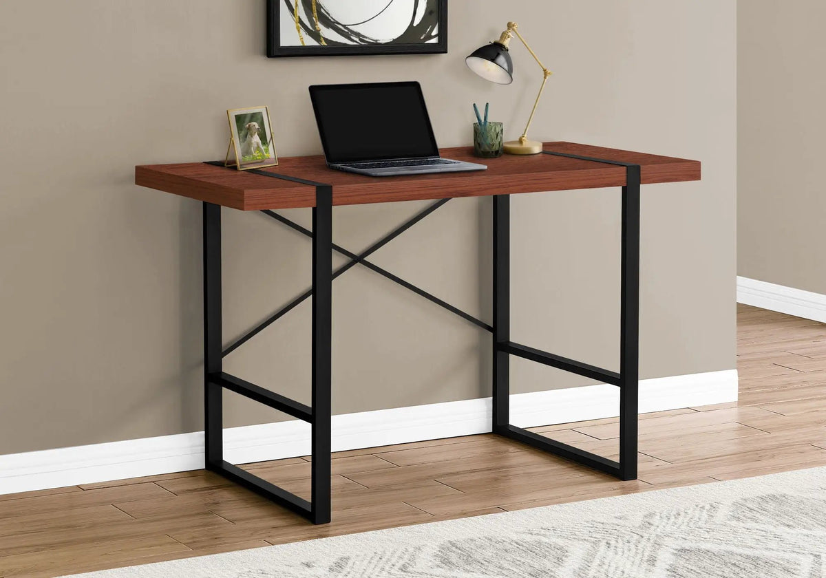 Industrial Design Computer Desk | 49 Inch Width | Thick-Panel Desktop | X-Shaped Metal Bar