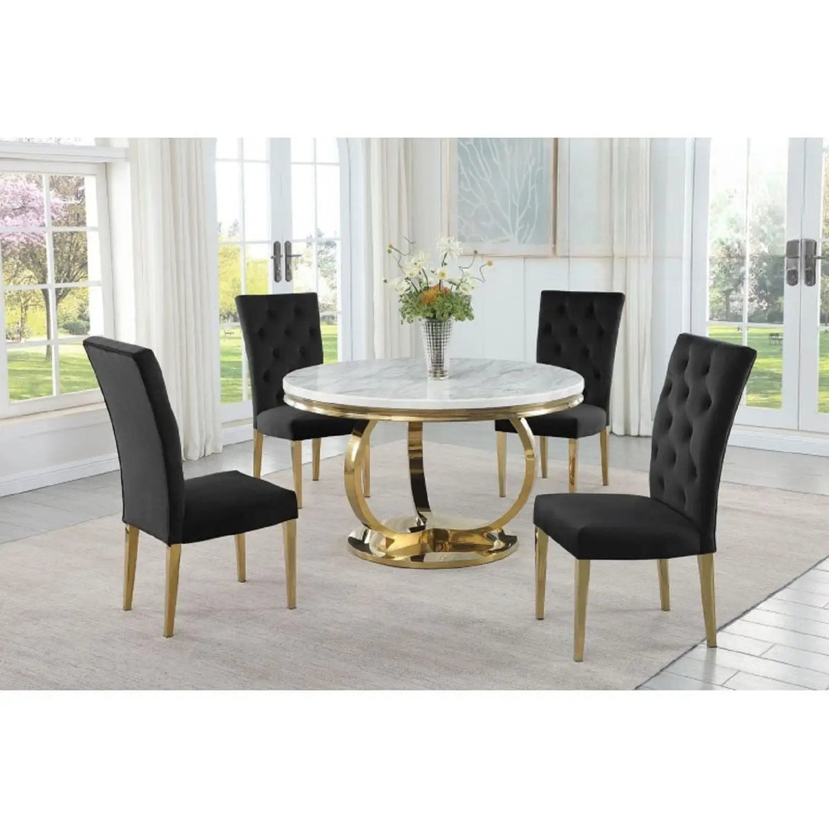 Upholstered Dining Chairs | Tufted Back | Stainless Steel Base | Set Of 2