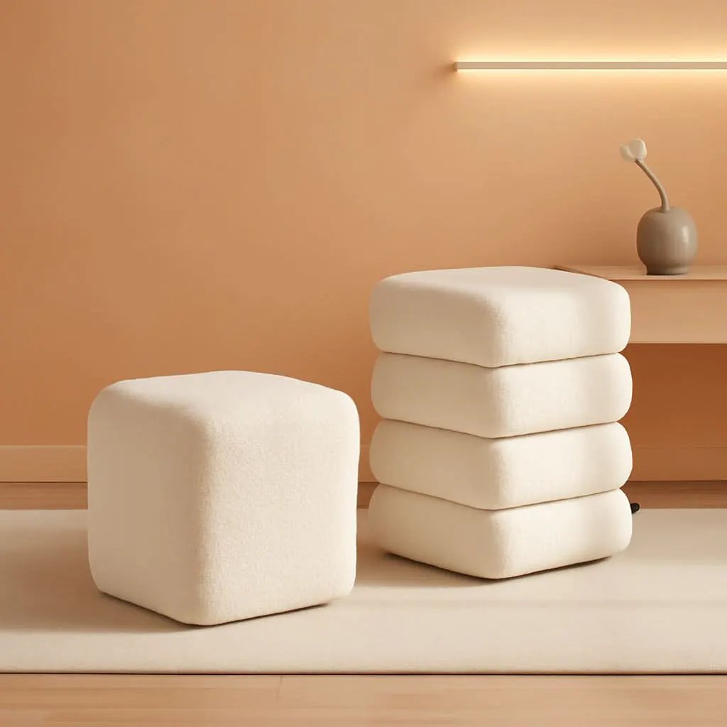 Two-Piece Nesting Sherpa Storage Ottomans White Lid from PriceLows™