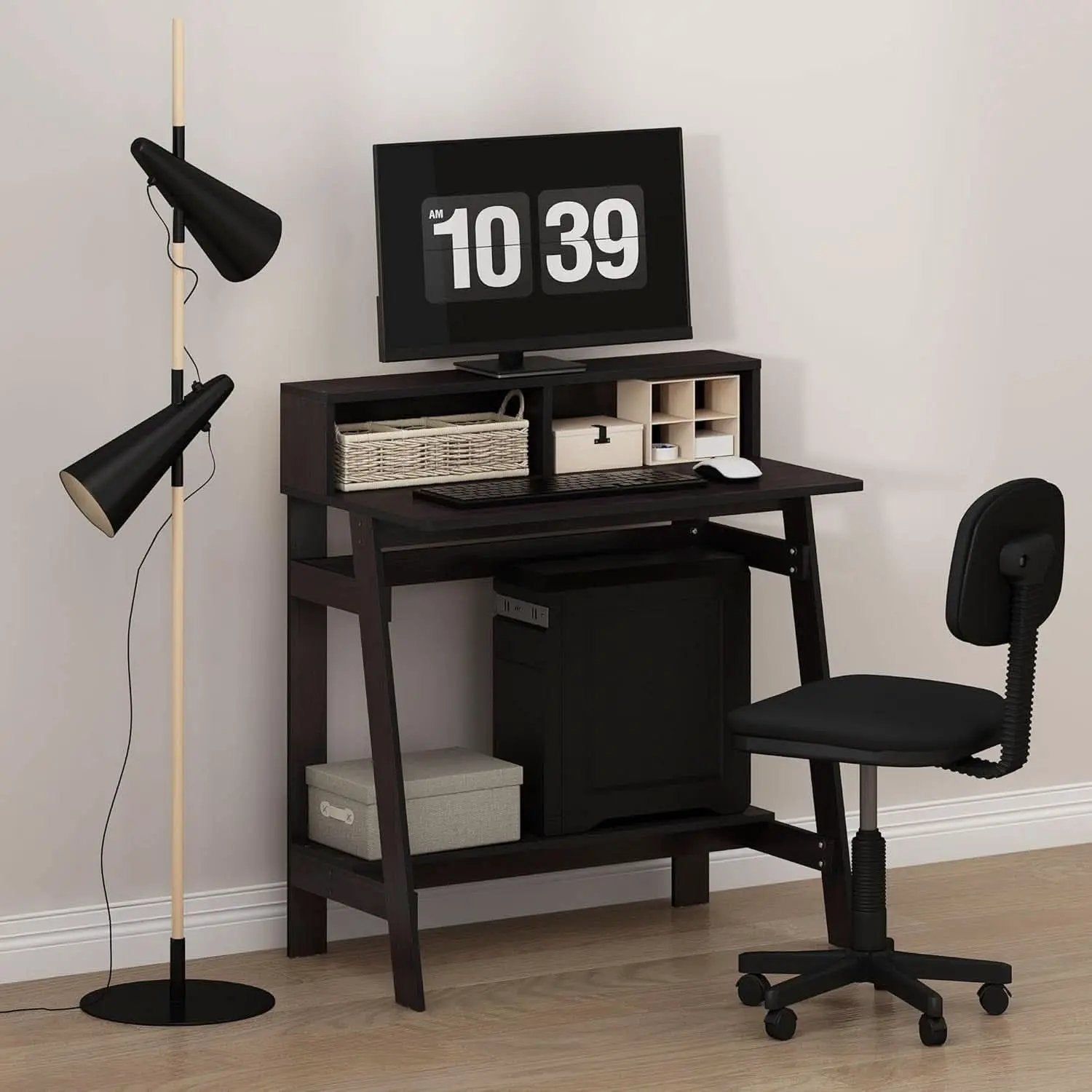 A Frame Computer Desk With Hutch In Dark Walnut Finish from PriceLows™