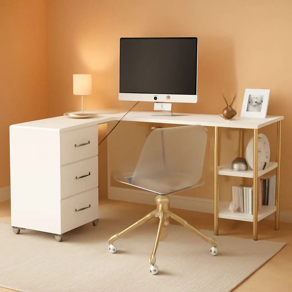 L Shaped Corner Desk Two Tone With Drawers And Shelves For Home Office from PriceLows™