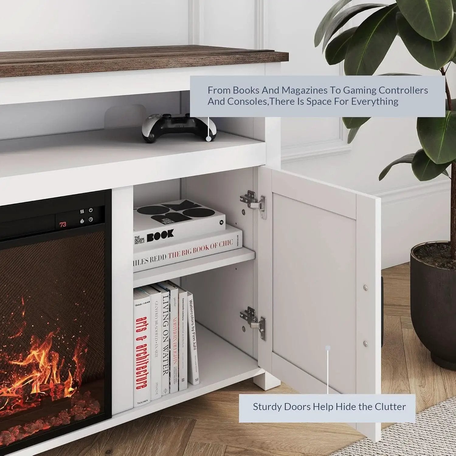58 Inch White Farmhouse Fireplace TV Stand Cabinet from PriceLows™