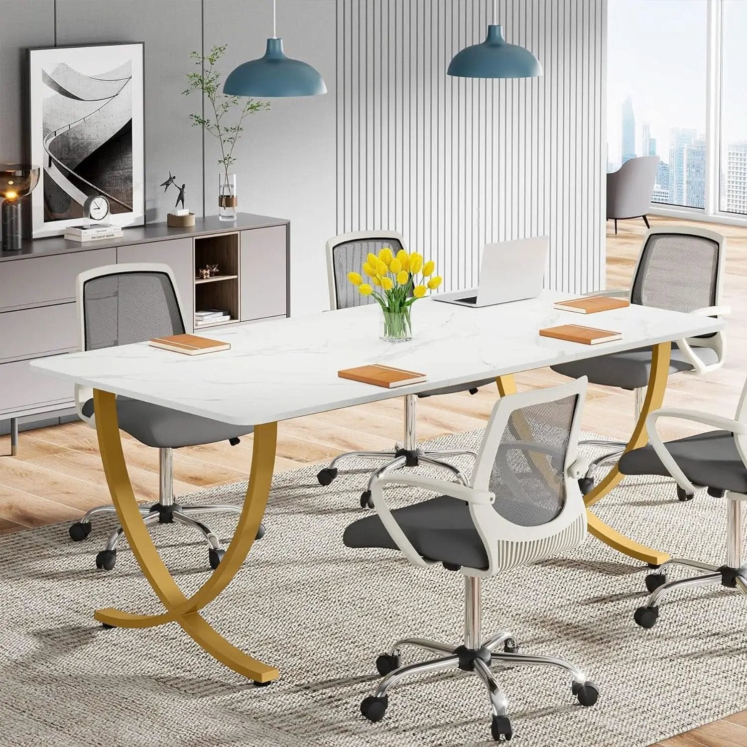 Executive Desk 63W X 31.5D White And Gold Computer Desk from PriceLows™