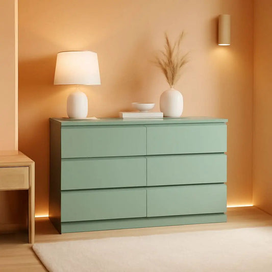 Wooden Six Drawer Dresser For Bedroom Storage Space Saver from PriceLows™