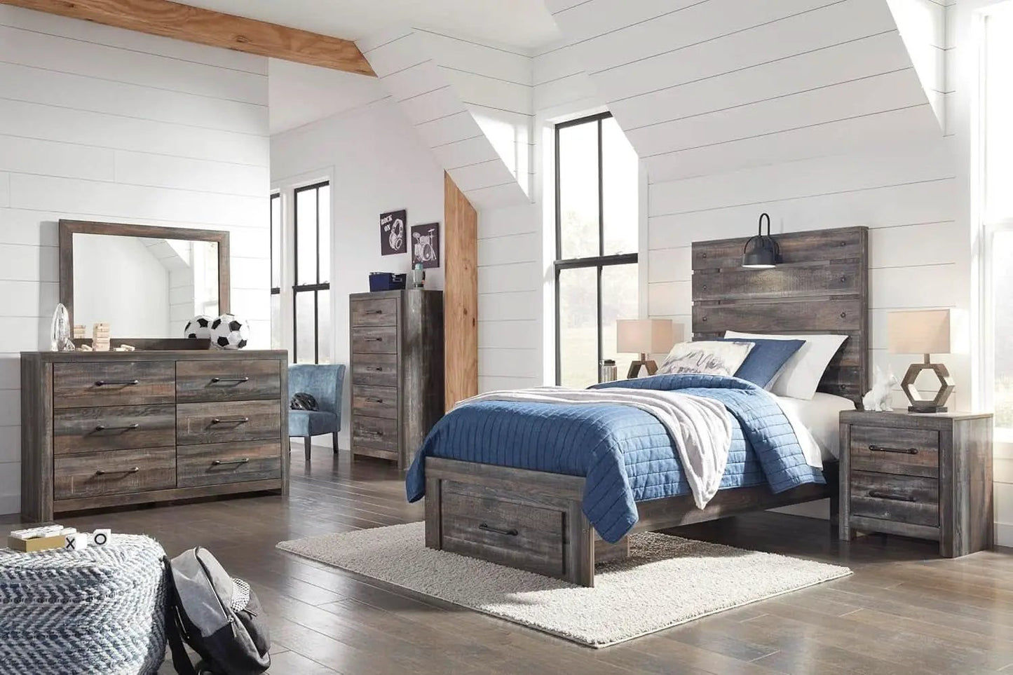 Rusticated Six Drawer Dresser Weathered Brown Bedroom from PriceLows™