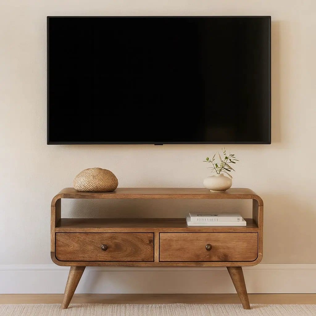 Mini Curved Media Unit - Media Chest | 23.62 x 11.81 x 17.72 in | Mango Wood | Oak