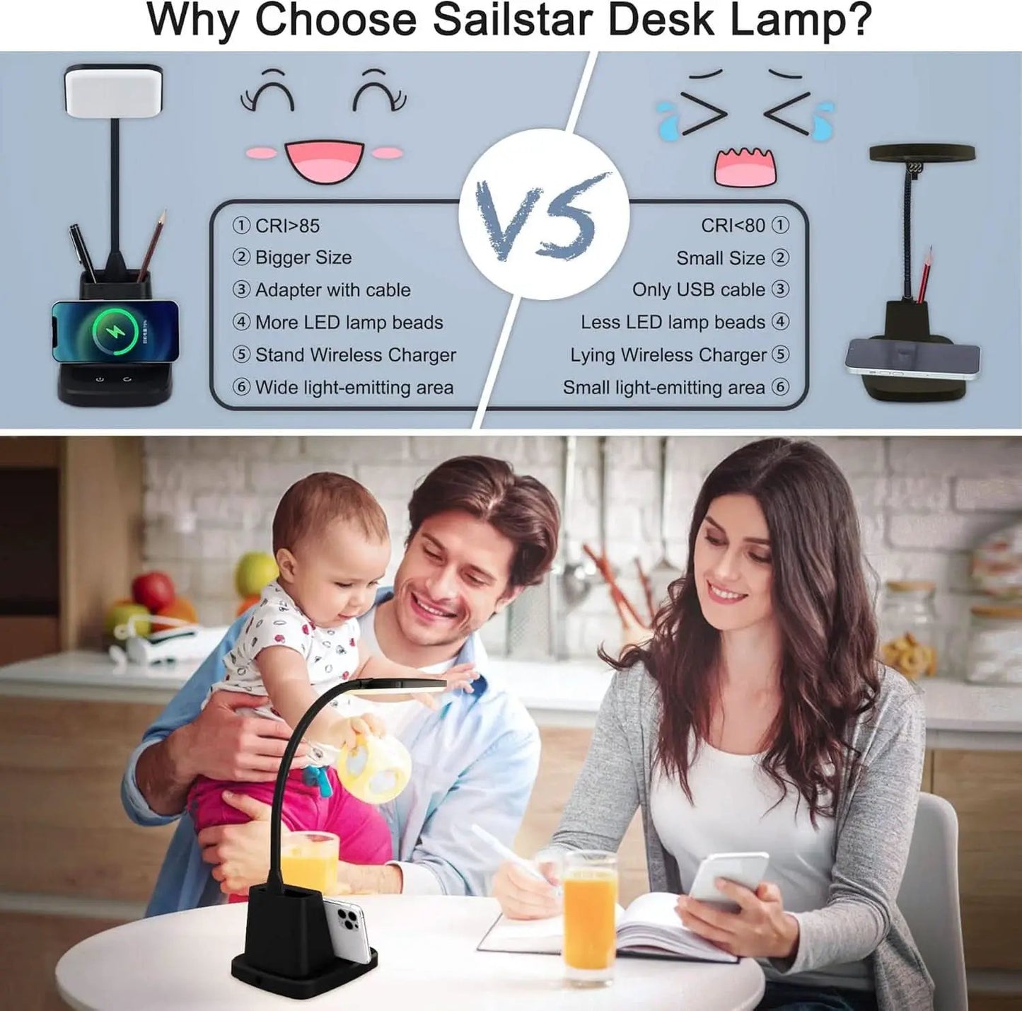 LED Desk Lamp With Wireless Charger Black For Home Office from PriceLows™