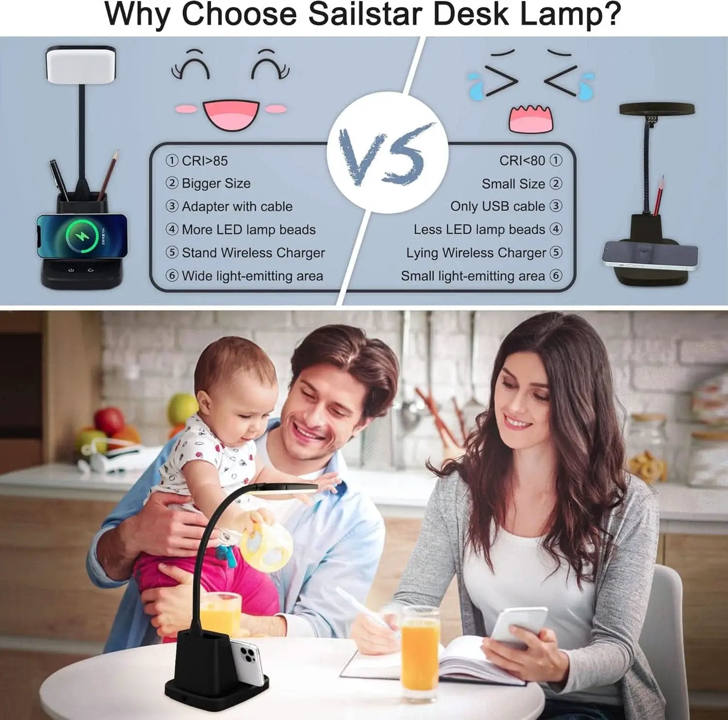 LED Desk Lamp With Wireless Charger Black For Home Office from PriceLows™