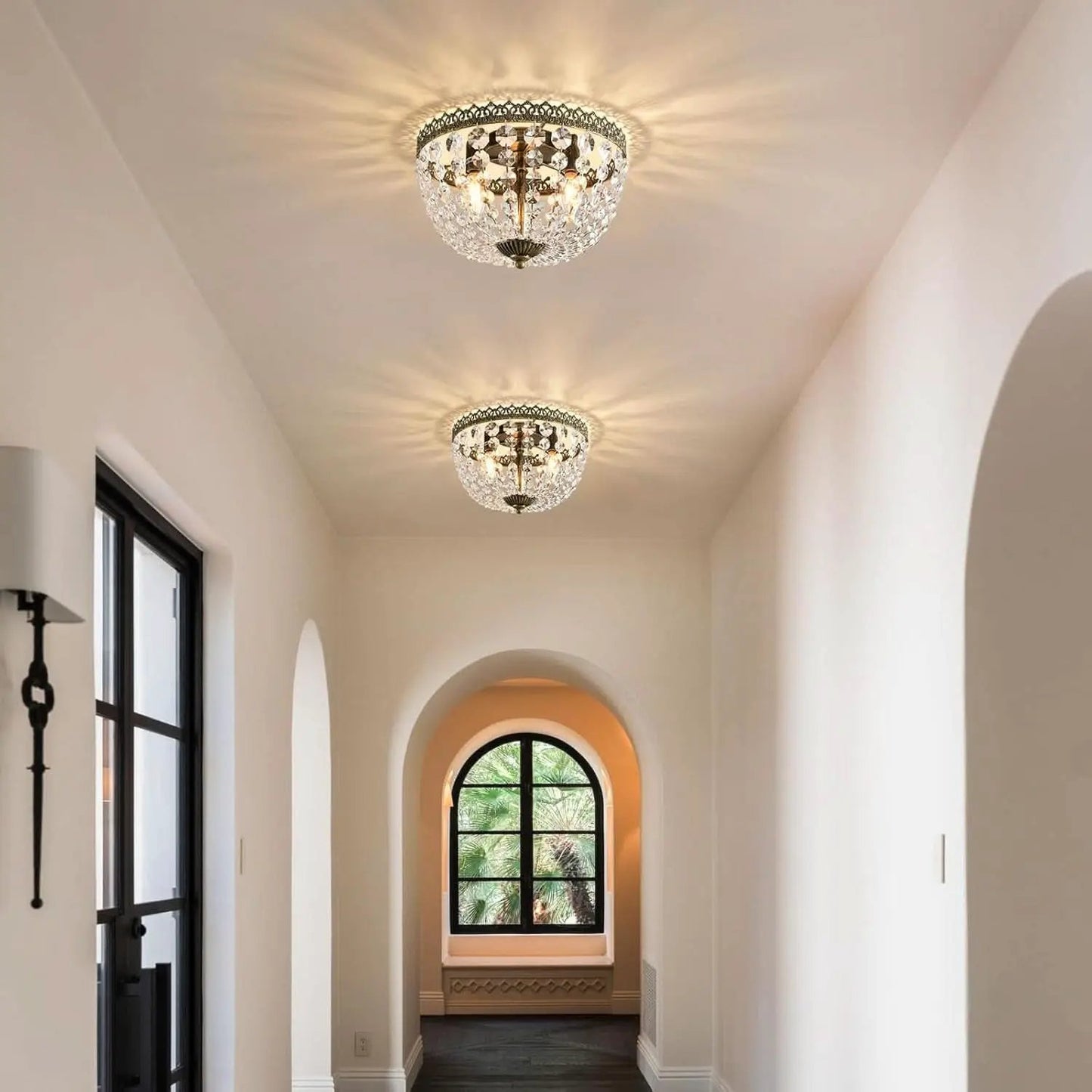 Three Light French Empire Crystal Chandelier Antique Bronze Dimmable Flush Mount from PriceLows™