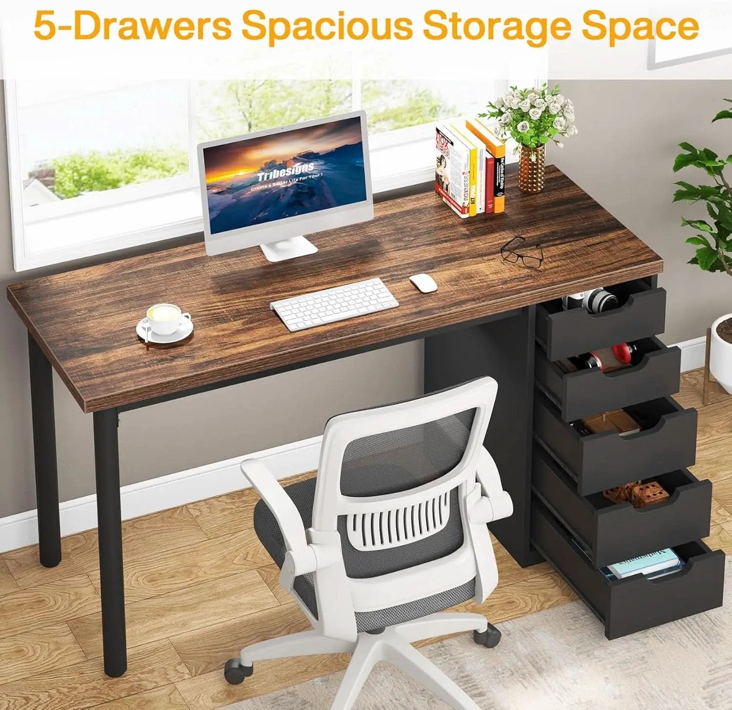 Industrial Rustic Brown Forty Seven Inch Computer Desk Storage from PriceLows™
