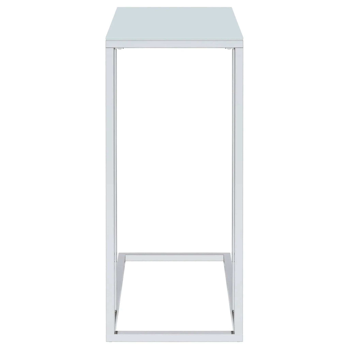 Stella White Glass Top C-Shaped Sofa Side Table Chrome | 10 x 18 x 24 in | Glass & Metal | Living Room