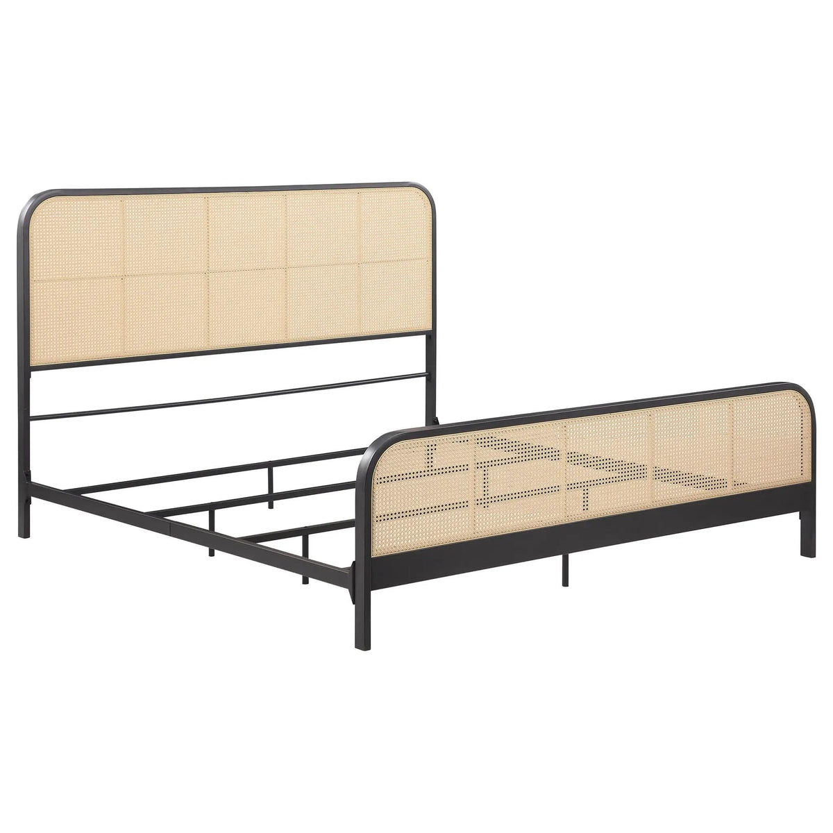 Lanewood Open Cane Webbing Metal Eastern King Bed | 78 x 84.5 x 52 in | Rattan & Metal | Black