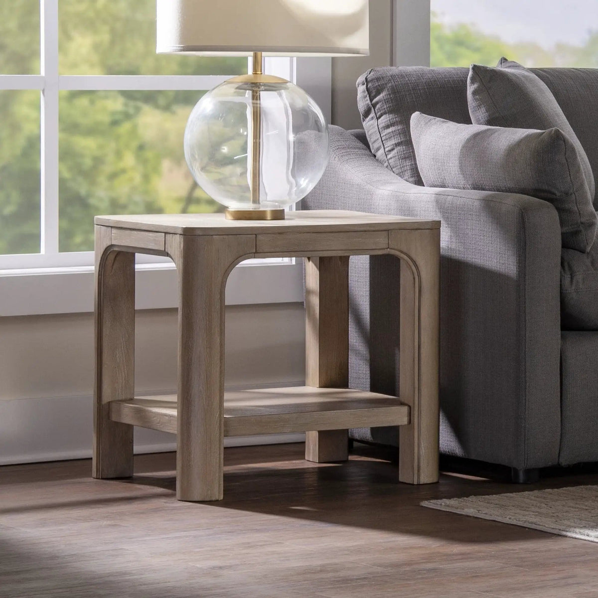 Solano Square Wood Side End Table with Shelf Weathered Mango | 22.25 x 22.25 x 22 in | Engineered Wood & Veneer | Living Room
