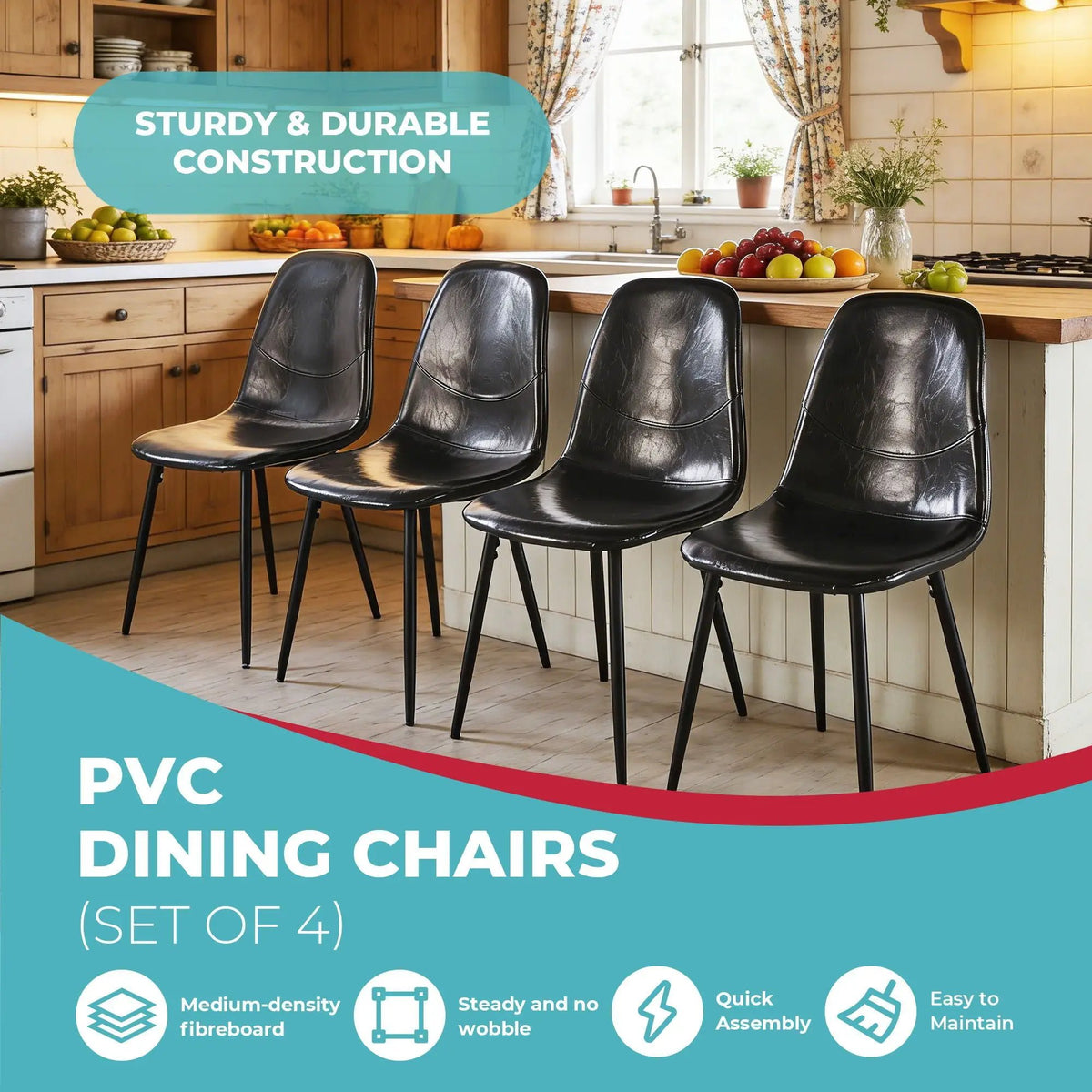 Dining Chairs | Metal Frame | Leather Accents | Set Of Four