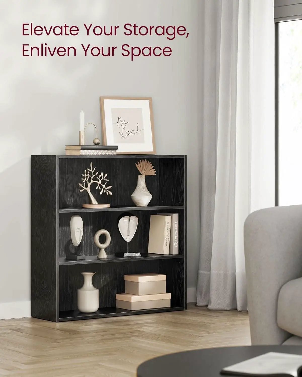 Vasagle Custos 3 Tier Ebony Bookshelf With Adjustable Shelves from PriceLows™
